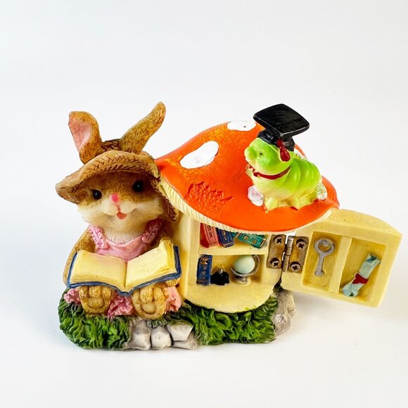 Cottagecore Fairy Garden Kids Room Decor Cute Little Bunny Reader Mushroom Home - Picture 2 of 4